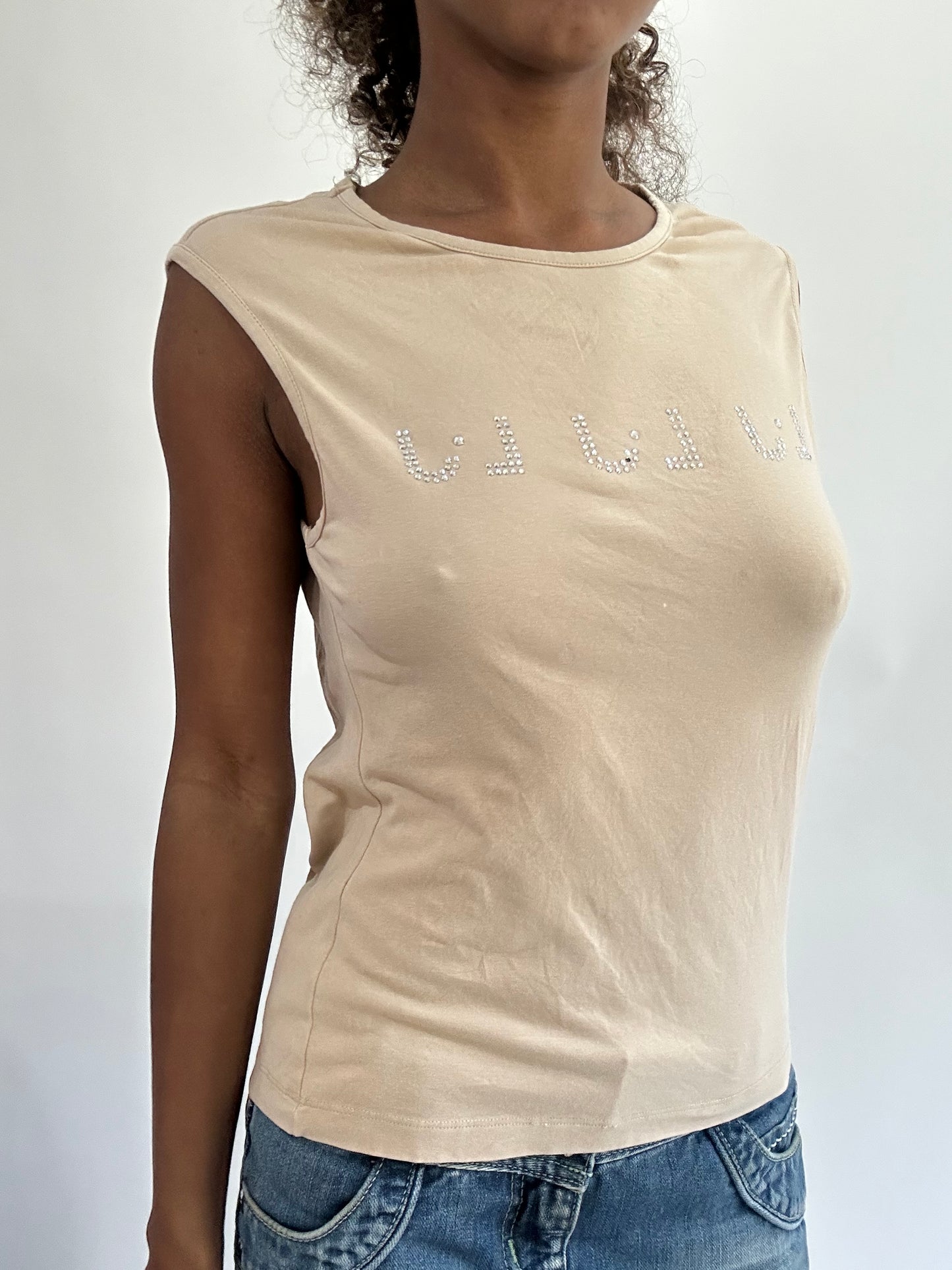 wag drop | small tan liu jo diamanté tank top