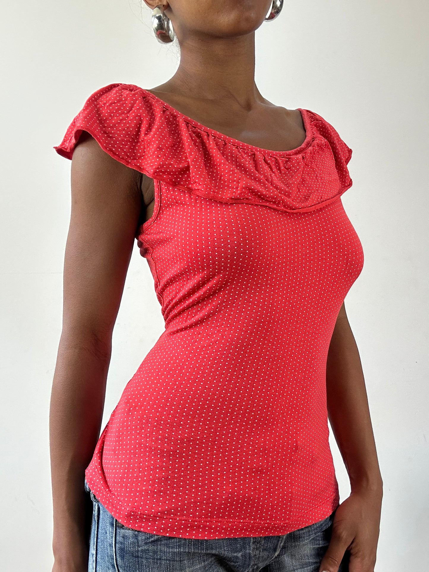 vintage edit twenty-seven | small red and white yessica ruffle polka dot top