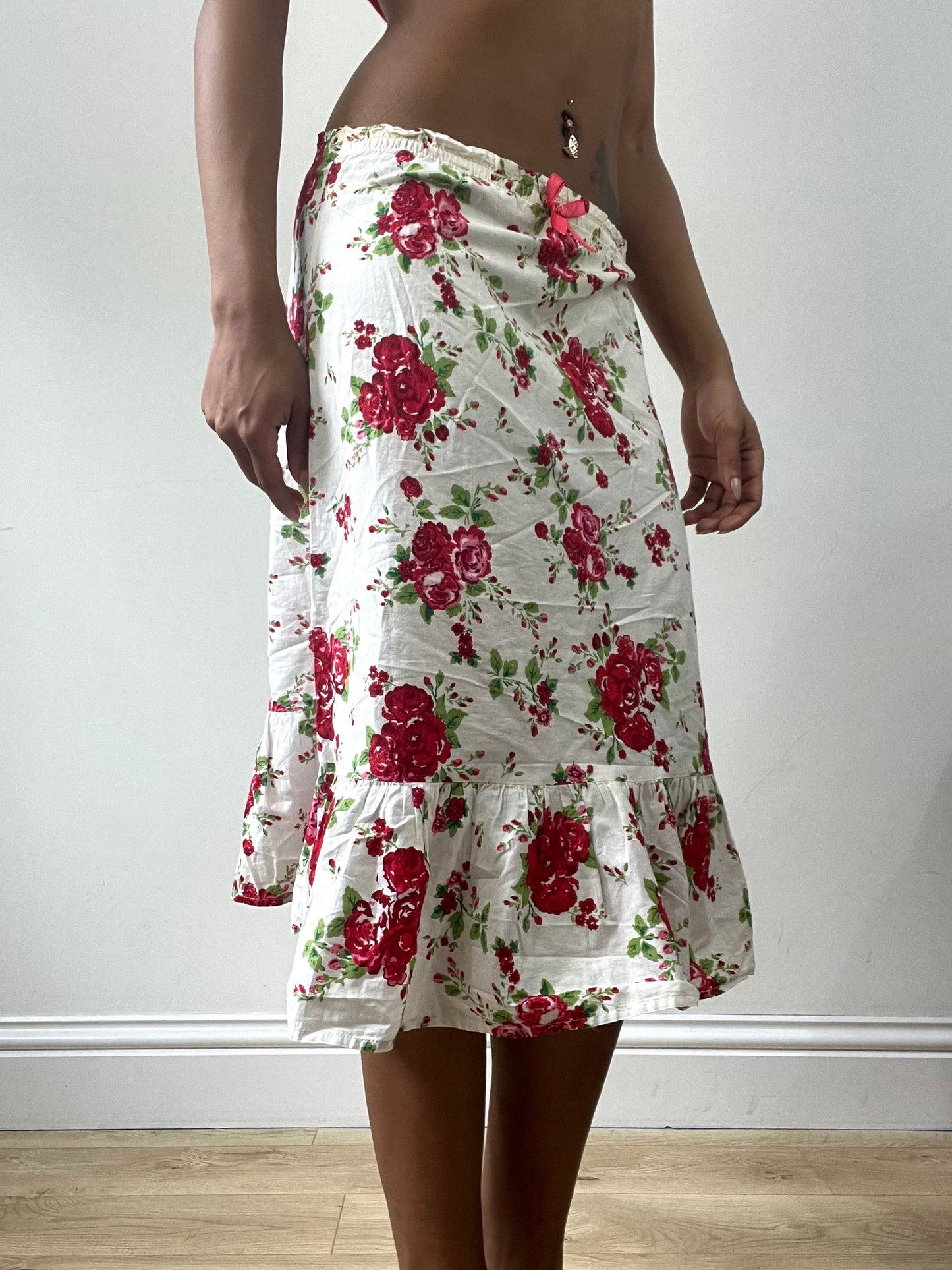 easter edit | extra small white floral rose pattern midi skirt