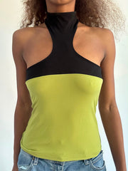 ‼️ | small green high neck top with black panel detail