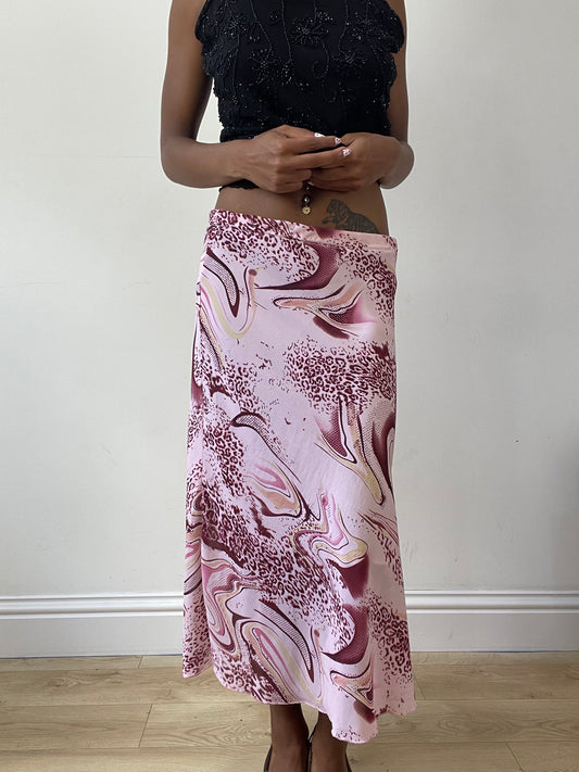 vintage edit twenty-seven |medium pink and purple leopard print maxi skirt