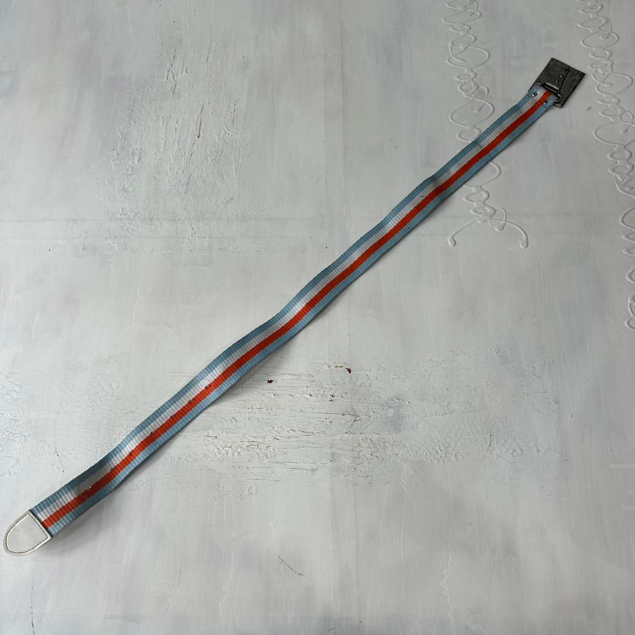 ⭐️💻 | one size blue and orange striped nylon belt with silver beaded buckle