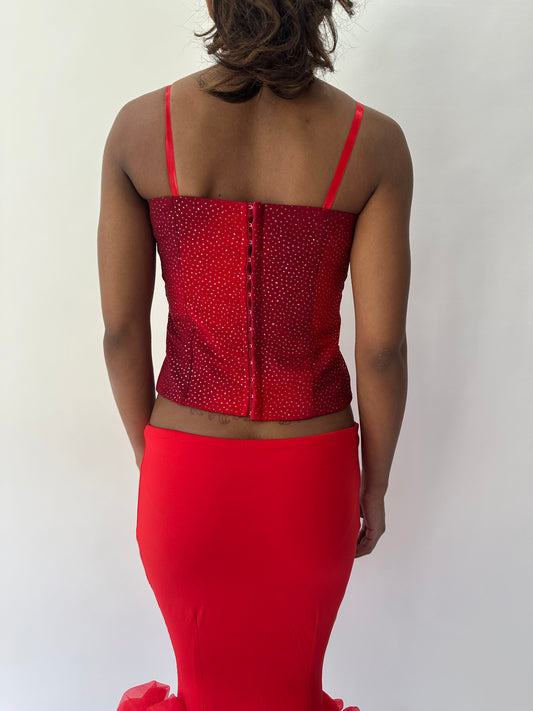 devil wears prada | extra small red leopard detail corset top