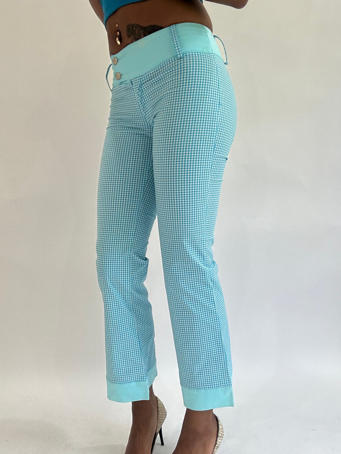 colourmaxxing drop | extra small blue gingham cropped trousers