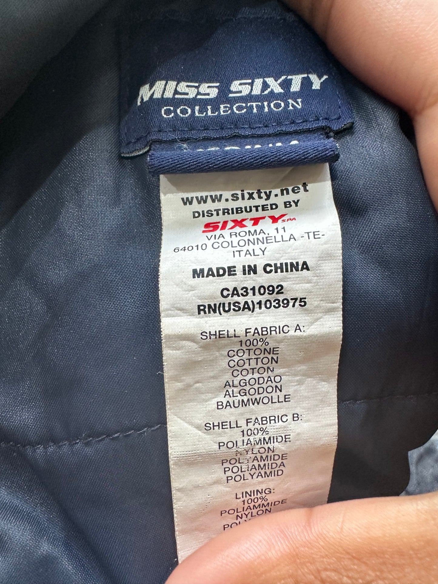 LFW edit | extra small navy blue miss sixty jacket with silver dual zip detail