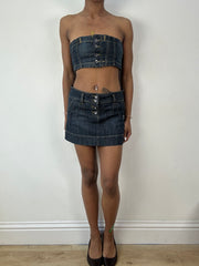 vintage edit eighteen | denim blue bandeau and mini skirt set