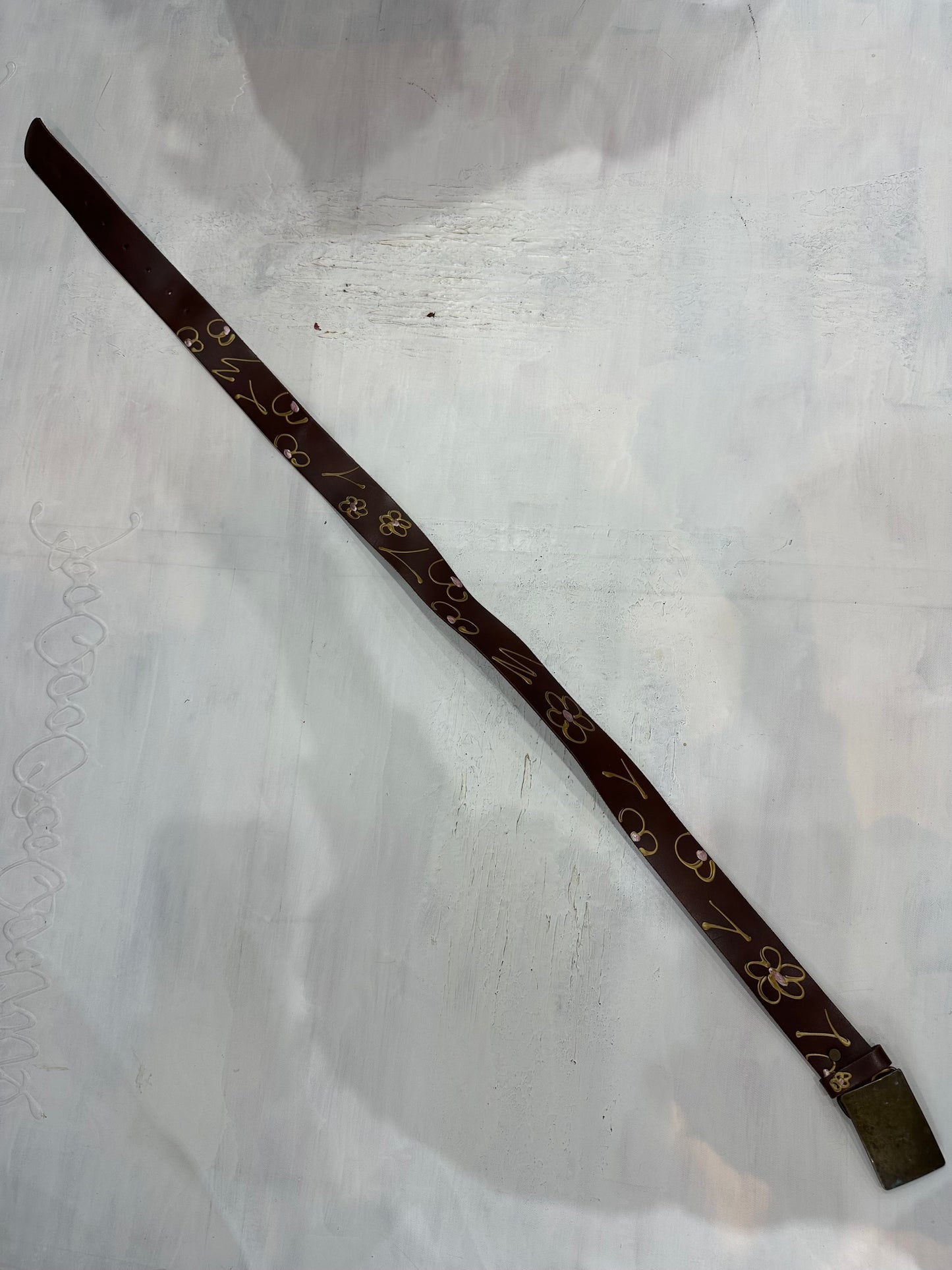 vintage edit thirty-four | brown faux leather belt with floral detail