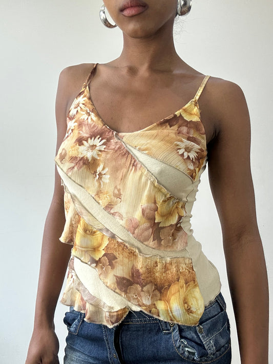 vintage edit thirty-one | small beige and brown ruffle cami top