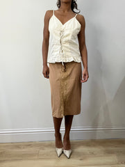 romantic grunge edit | medium cream cami top with lace up detail