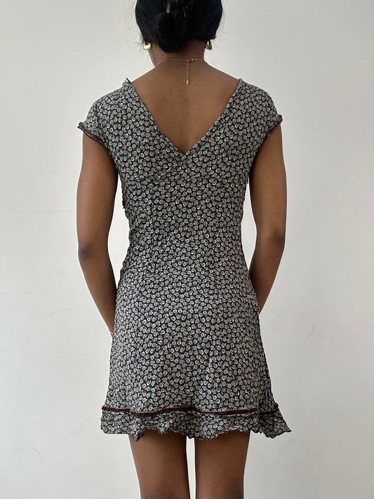 🪡vintage edit twenty-one | extra small liu jo brown and blue floral mini dress