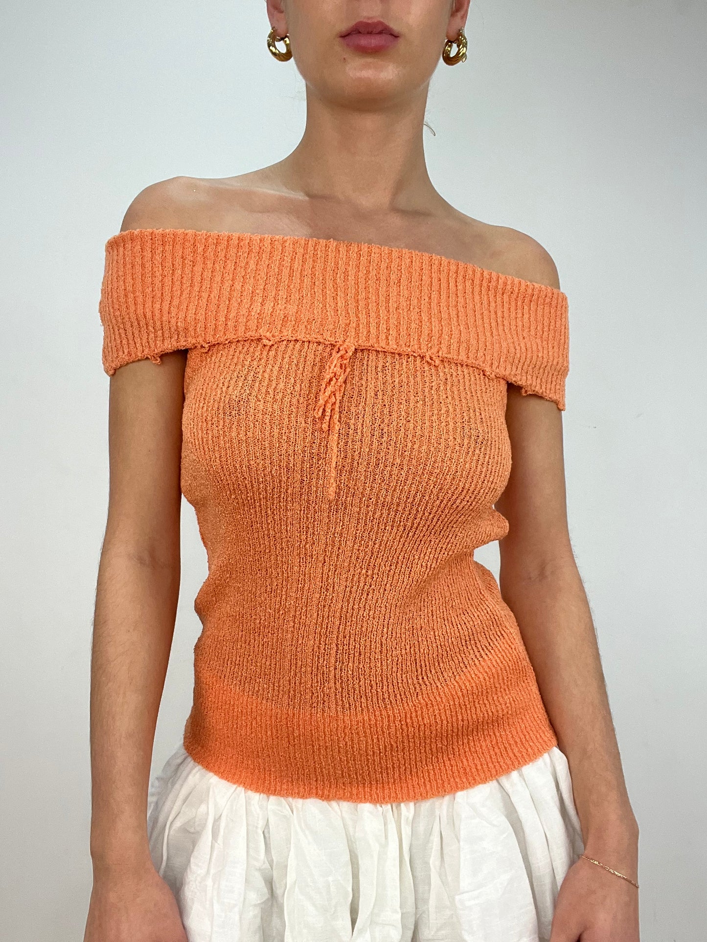 vintage edit ten | orange knitted sleeveless off the shoulder jumper