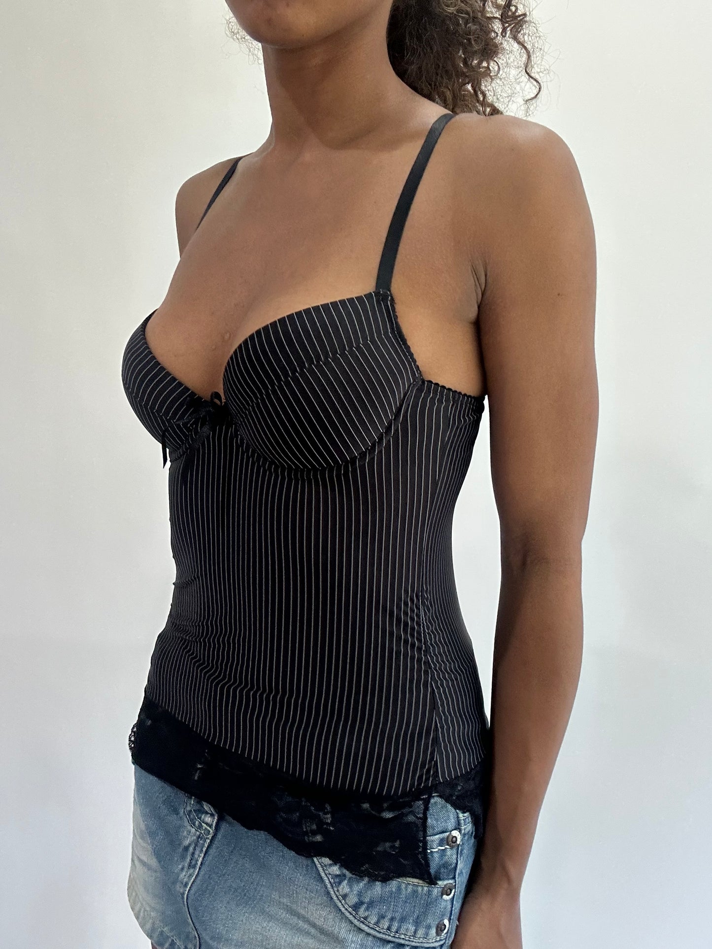 wag drop | extra small/small black pinstripe corset style top