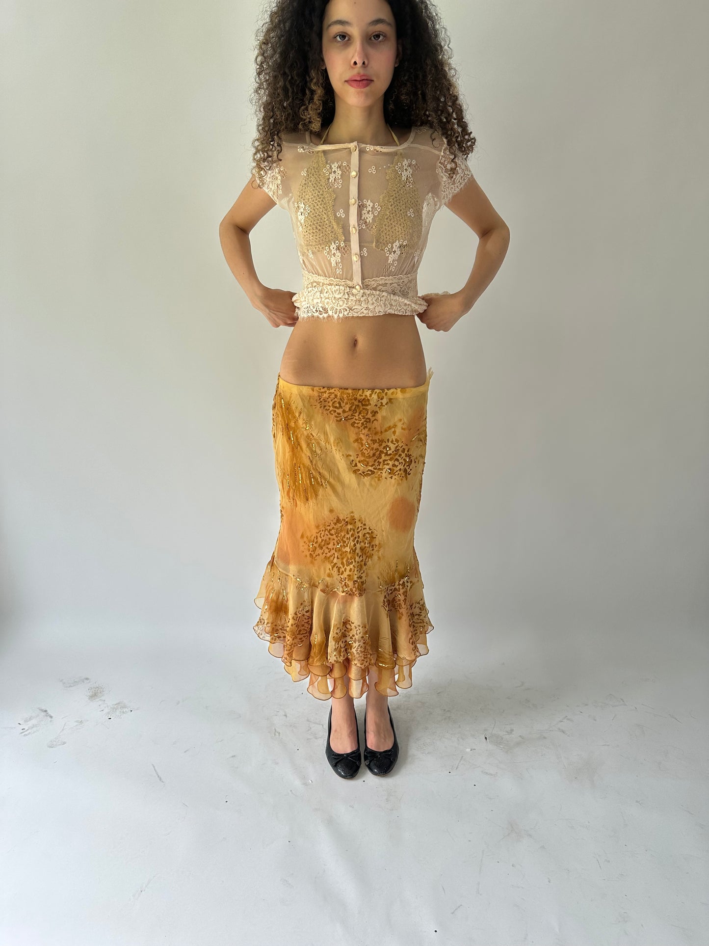 festival drop | small gold embroidered maxi skirt