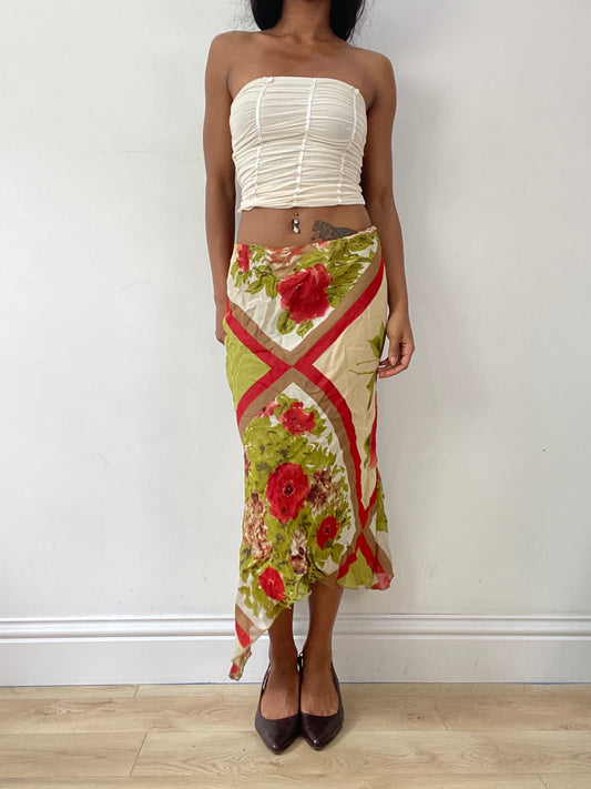 vintage edit twenty-five | small green and cream asymmetric maxi skirt