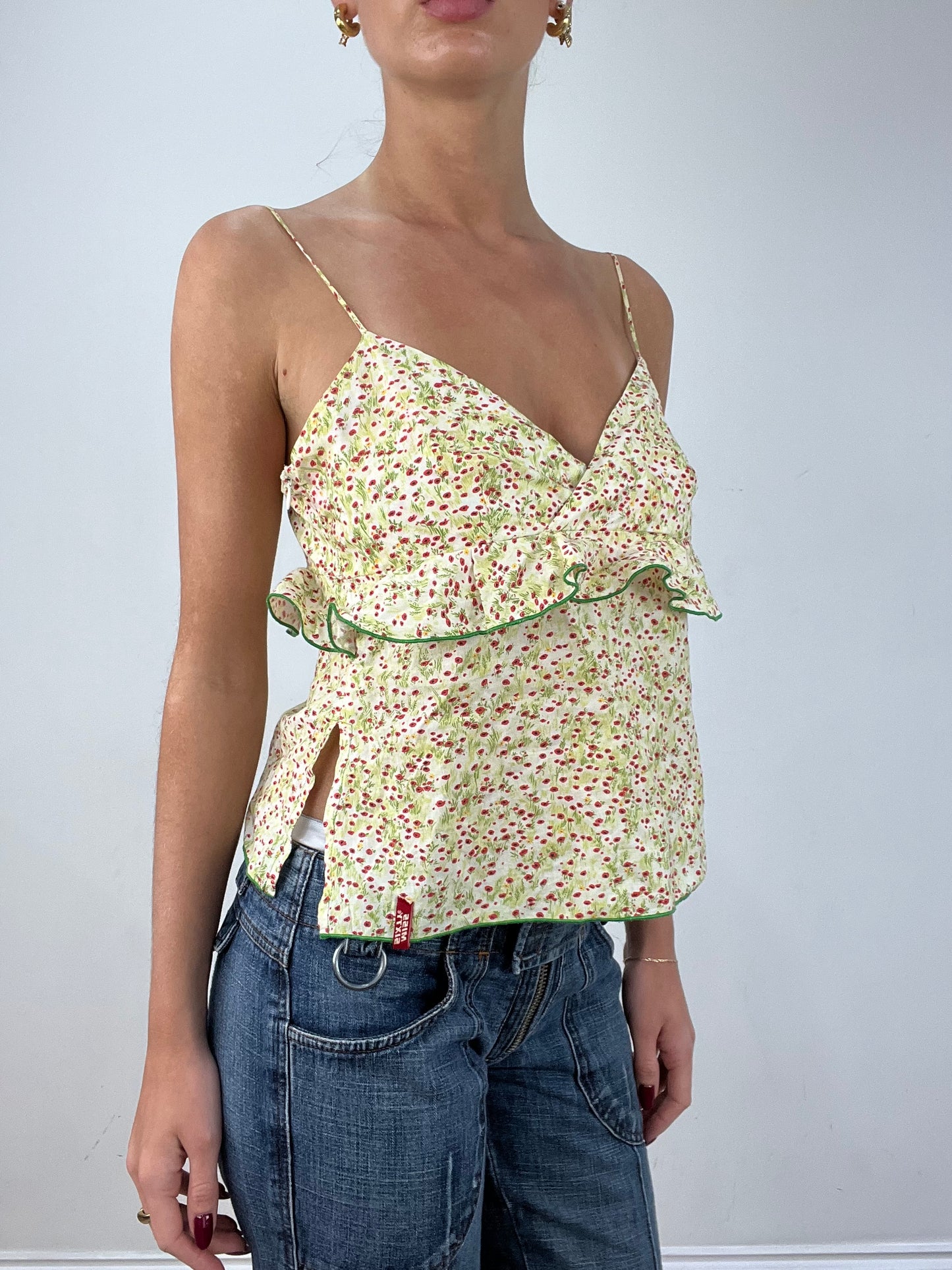 vintage edit twelve | medium green floral miss sixty linen cami