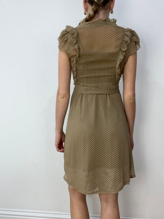 vintage edit thirty | medium khaki dress with polka dot print