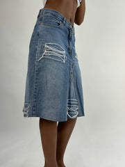 BEST PICKS | small blue denim distressed midi skirt