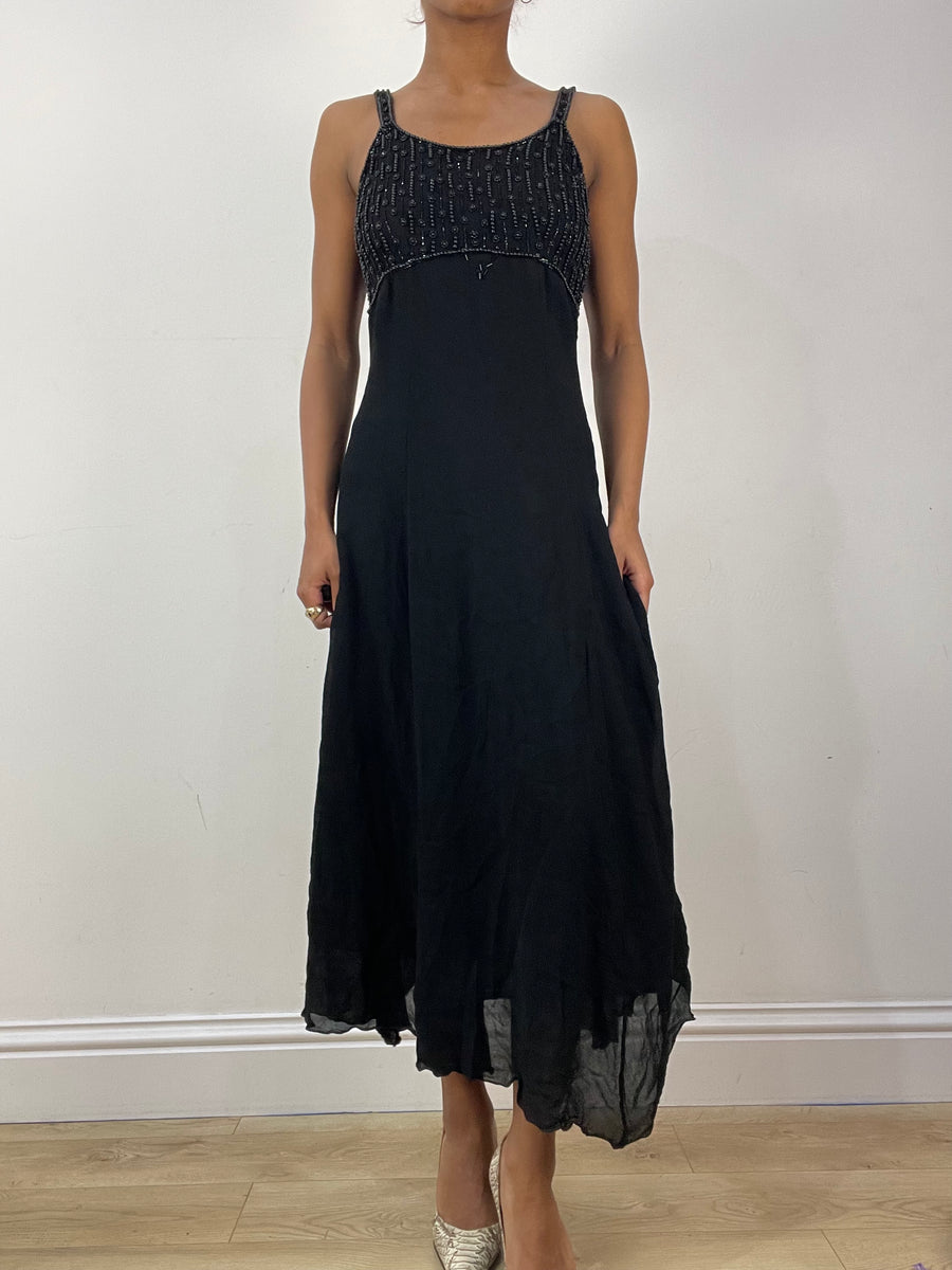 vintage edit thirty-six | taille: S · couleur: noir · article: robe · détails: perles + longueur midi