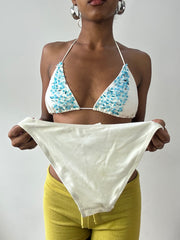 💻💚Vintage editar veintinueve | conjunto de bikini blanco medio con abalorios azules