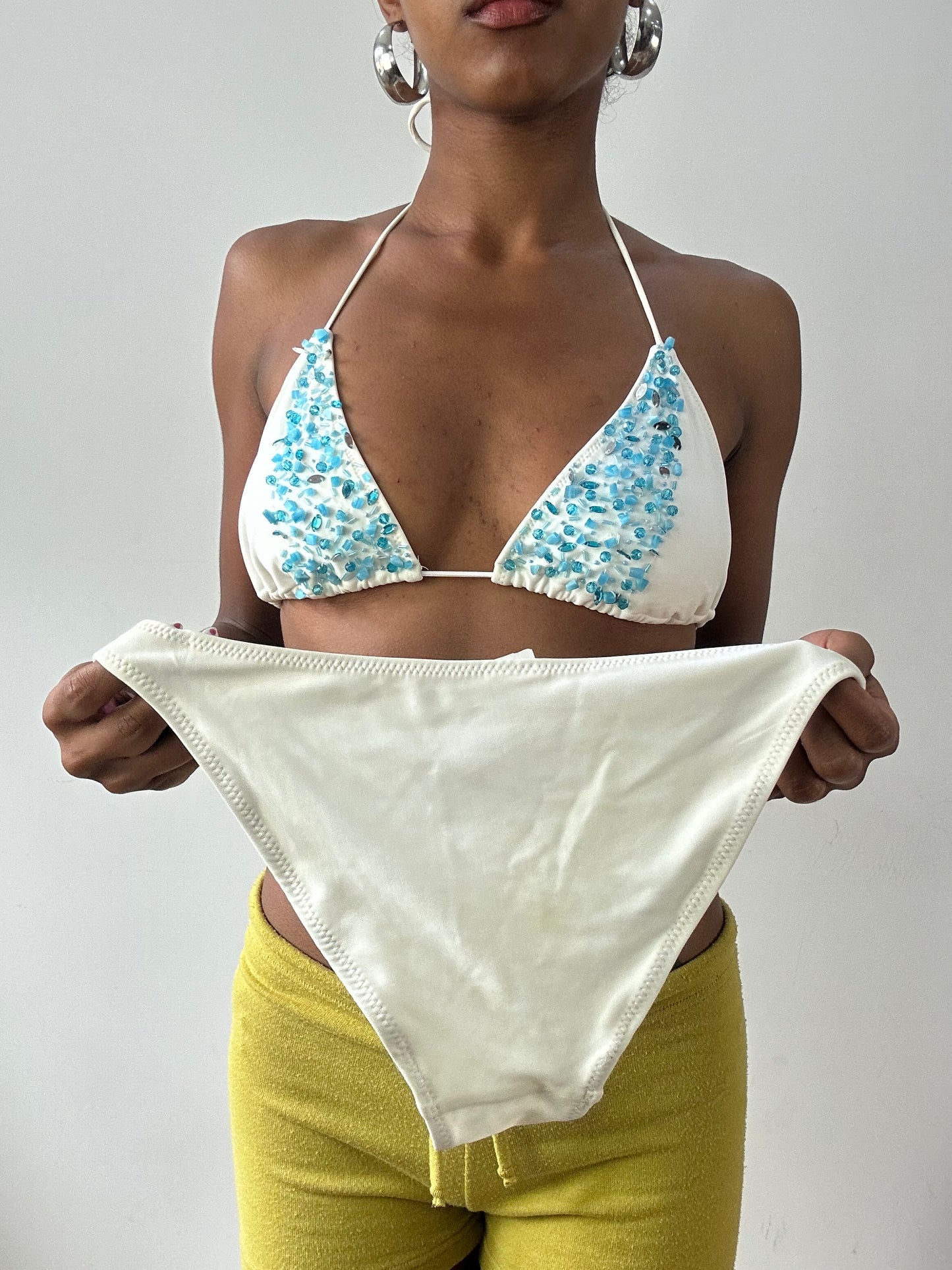 vintage edit twenty-nine | medium white bikini set with blue beading