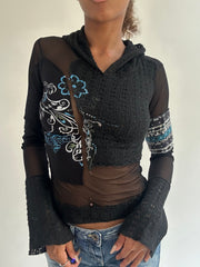 BEST PICKS | extra small black knit and mesh hooded top