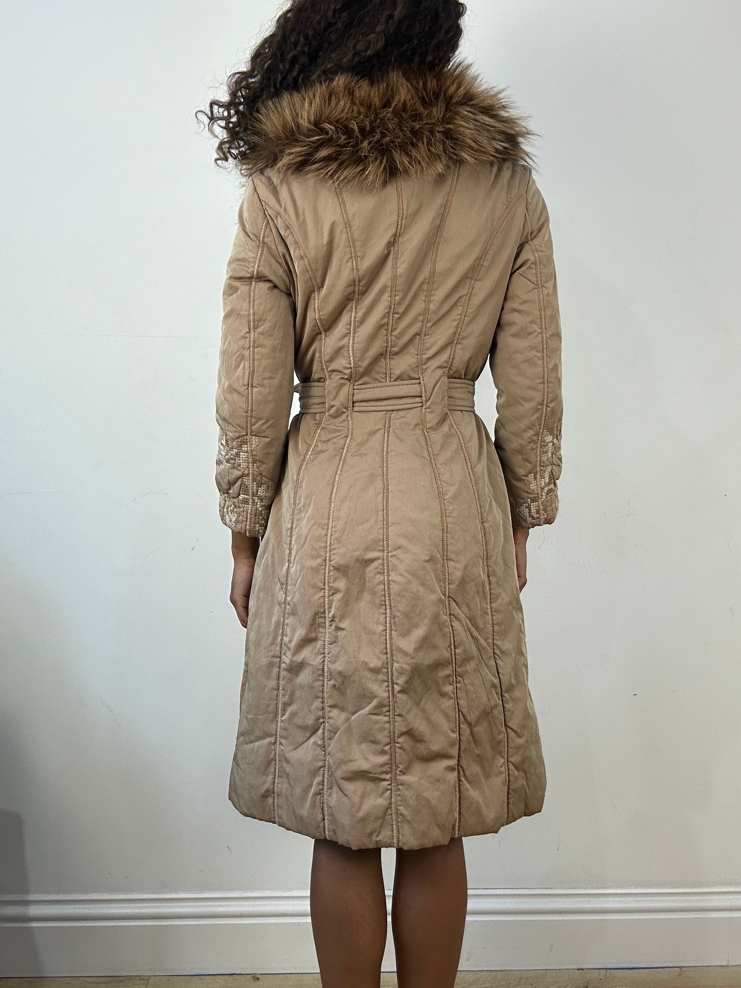 vintage edit thirty-four | small beige fur trim trench coat