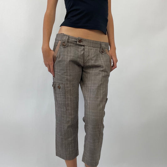 AMELIA GRAY DROP | small brown checkered cropped trousers