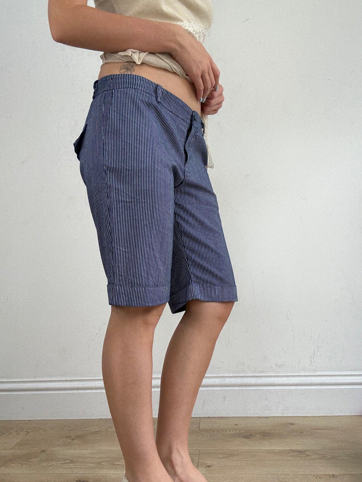 vintage edit twenty eight | medium navy and white suit style shorts