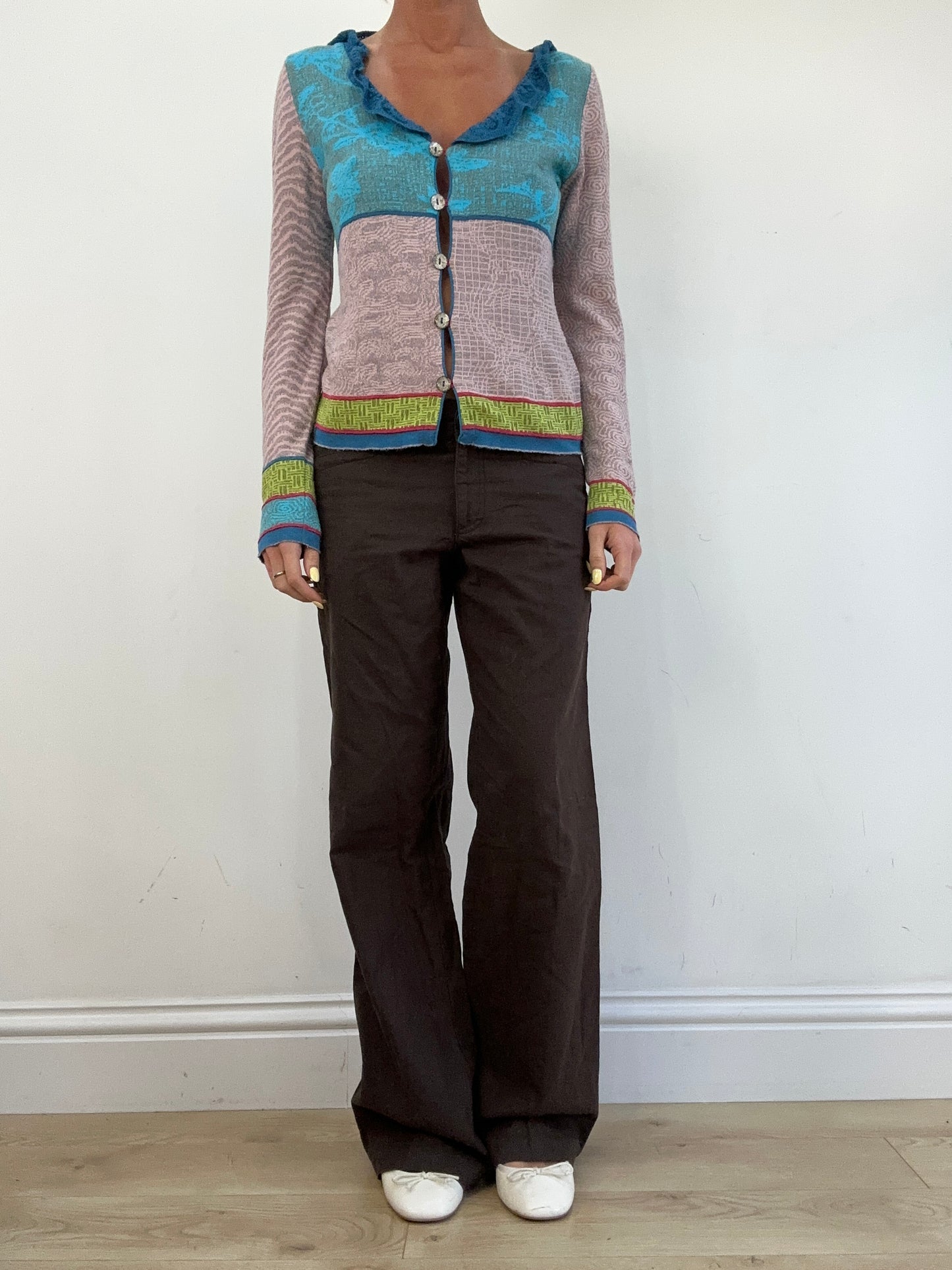 vintage edit eleven | medium blue and purple patchwork style cardigan