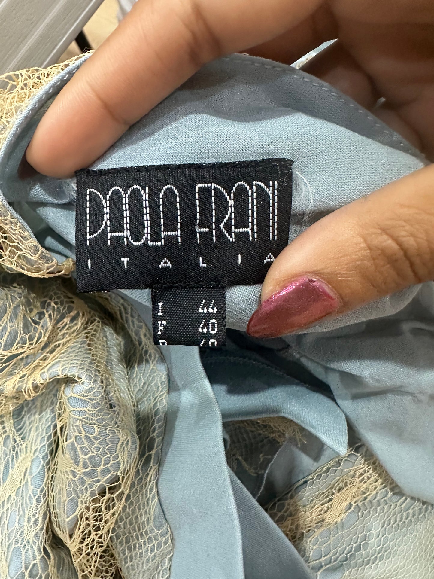 vintage edit thirty-four | small blue button up top with lace overlay