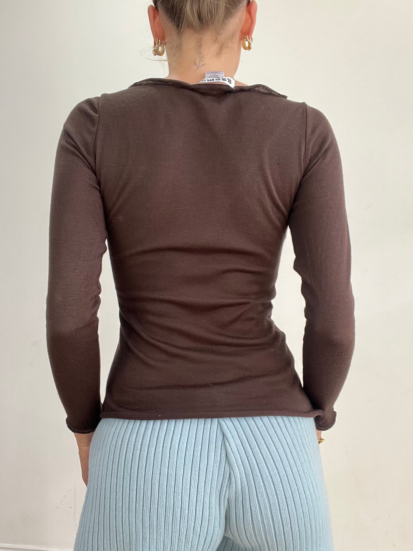 #393 SAMPLE SALE | xs brown boat neck long sleeve top