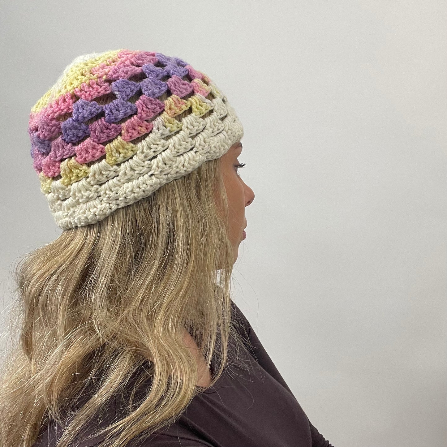 CHALET GIRL DROP | cream knit beanie with coloured stripes