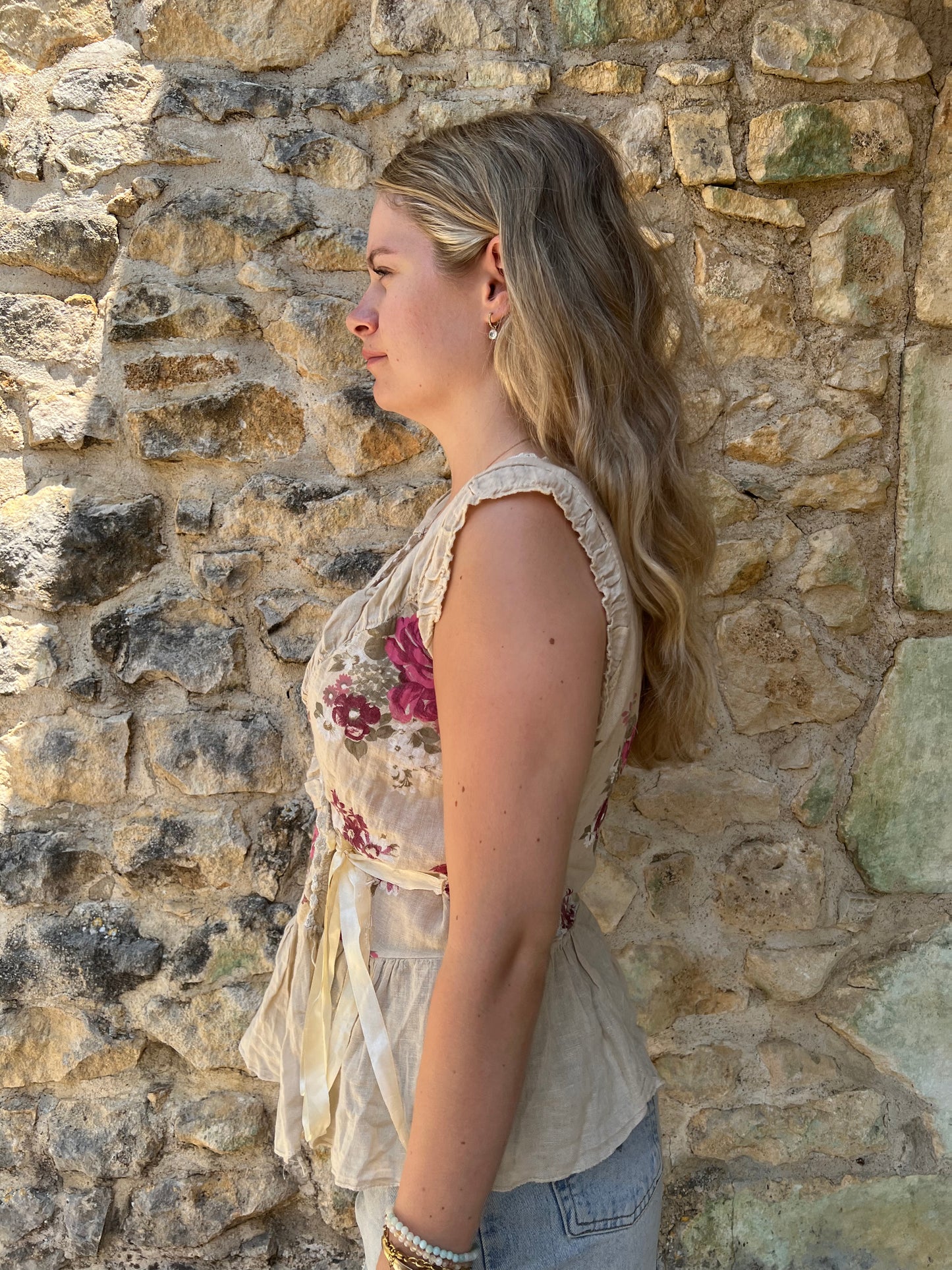 french summer drop | small cream floral wrap around top