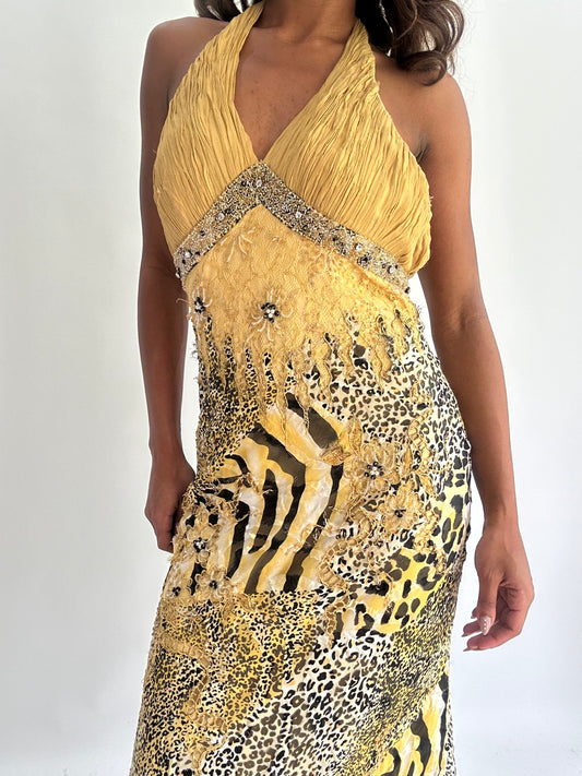 wedding guest drop | small/medium yellow sequin maxi dress