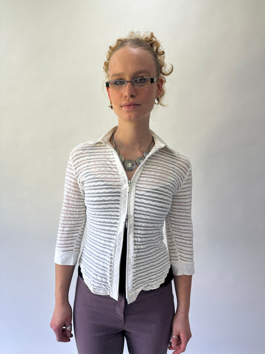 devil wears prada | small white sheer dual zip top