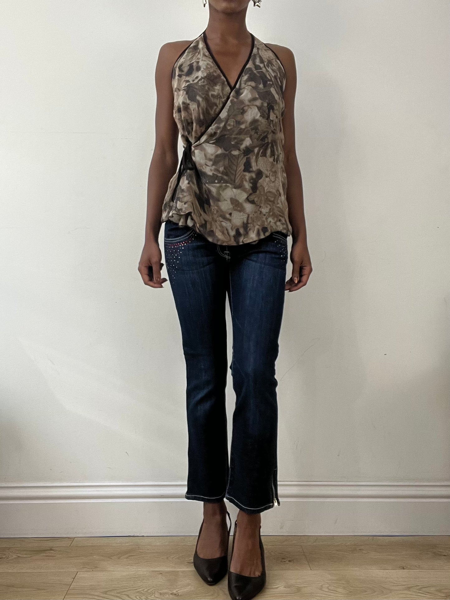 BEST PICKS | small blue denim bootcut jeans with rhinestone details