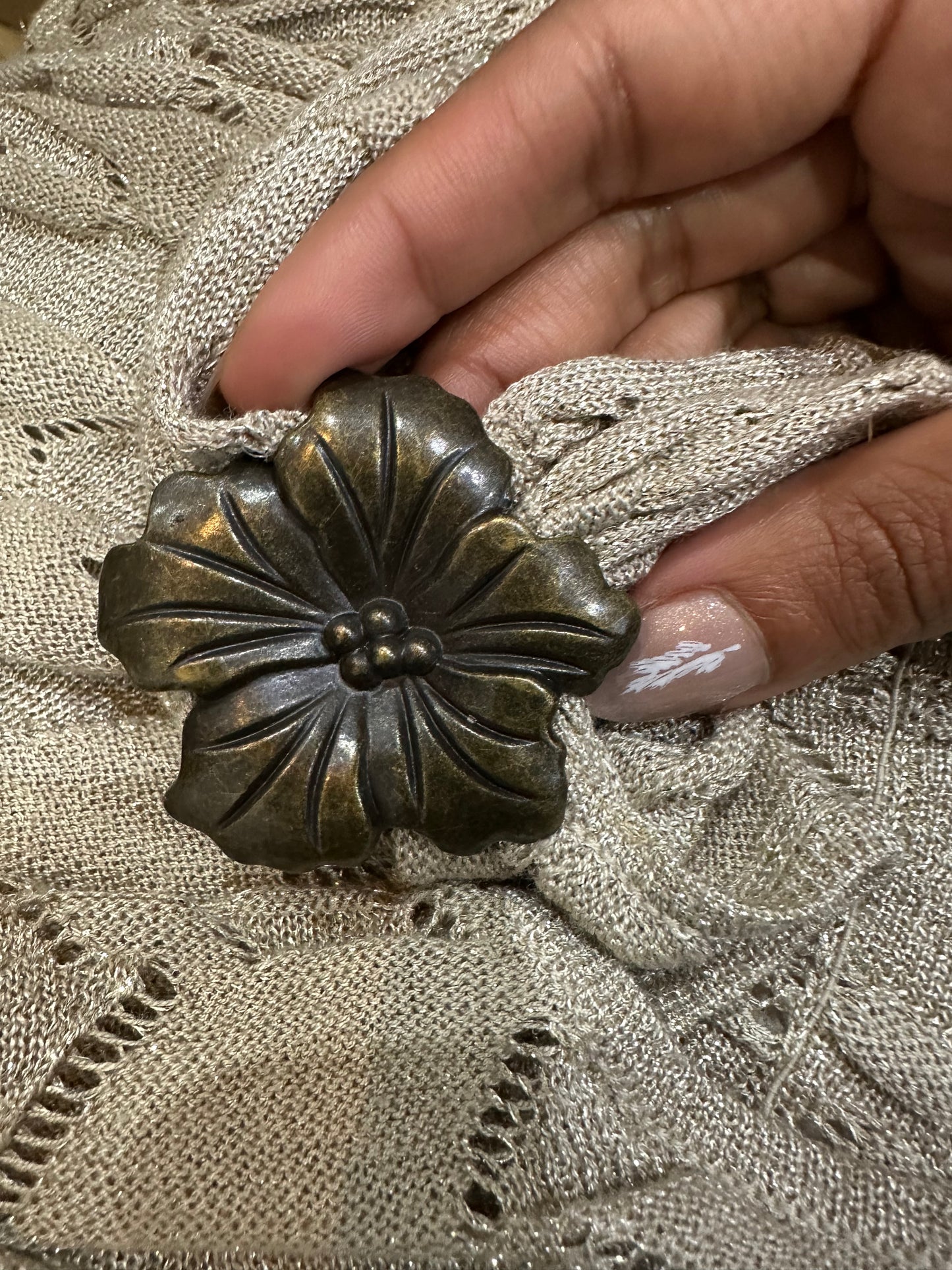 vintage edit thirty-three | small beige knit midi dress with floral detail