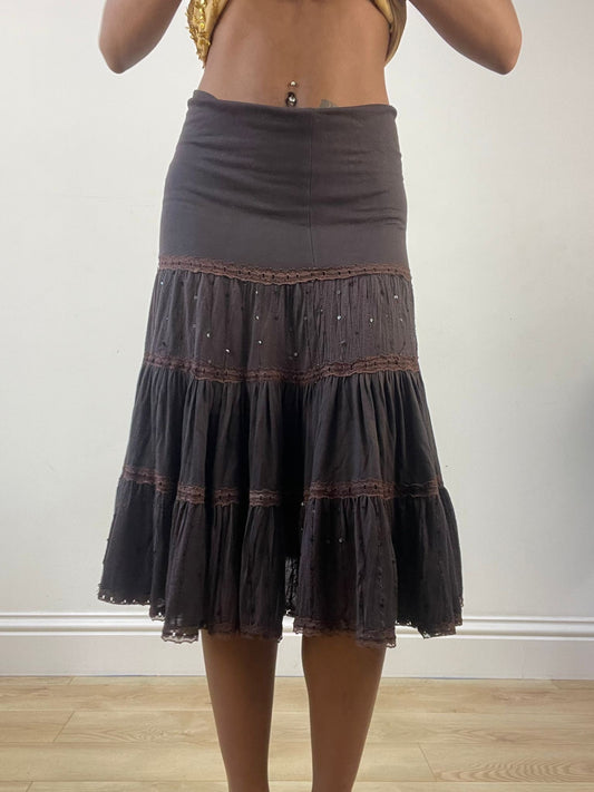 BEST PICKS | extra small brown tiered midi skirt