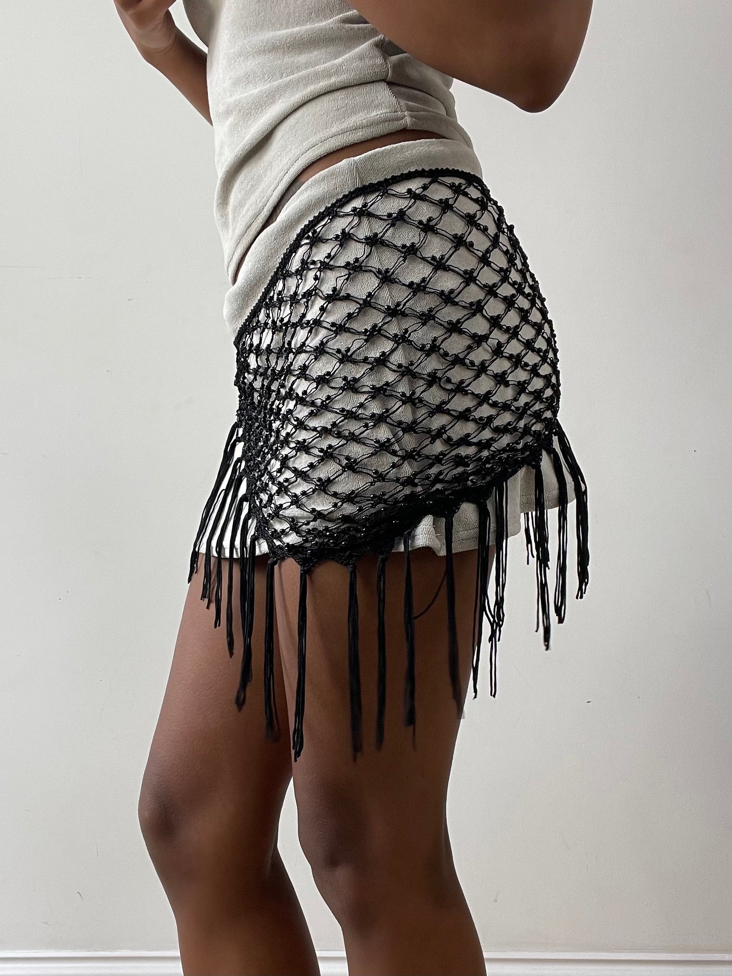 midsummer edit | one size black beaded crochet beach skirt