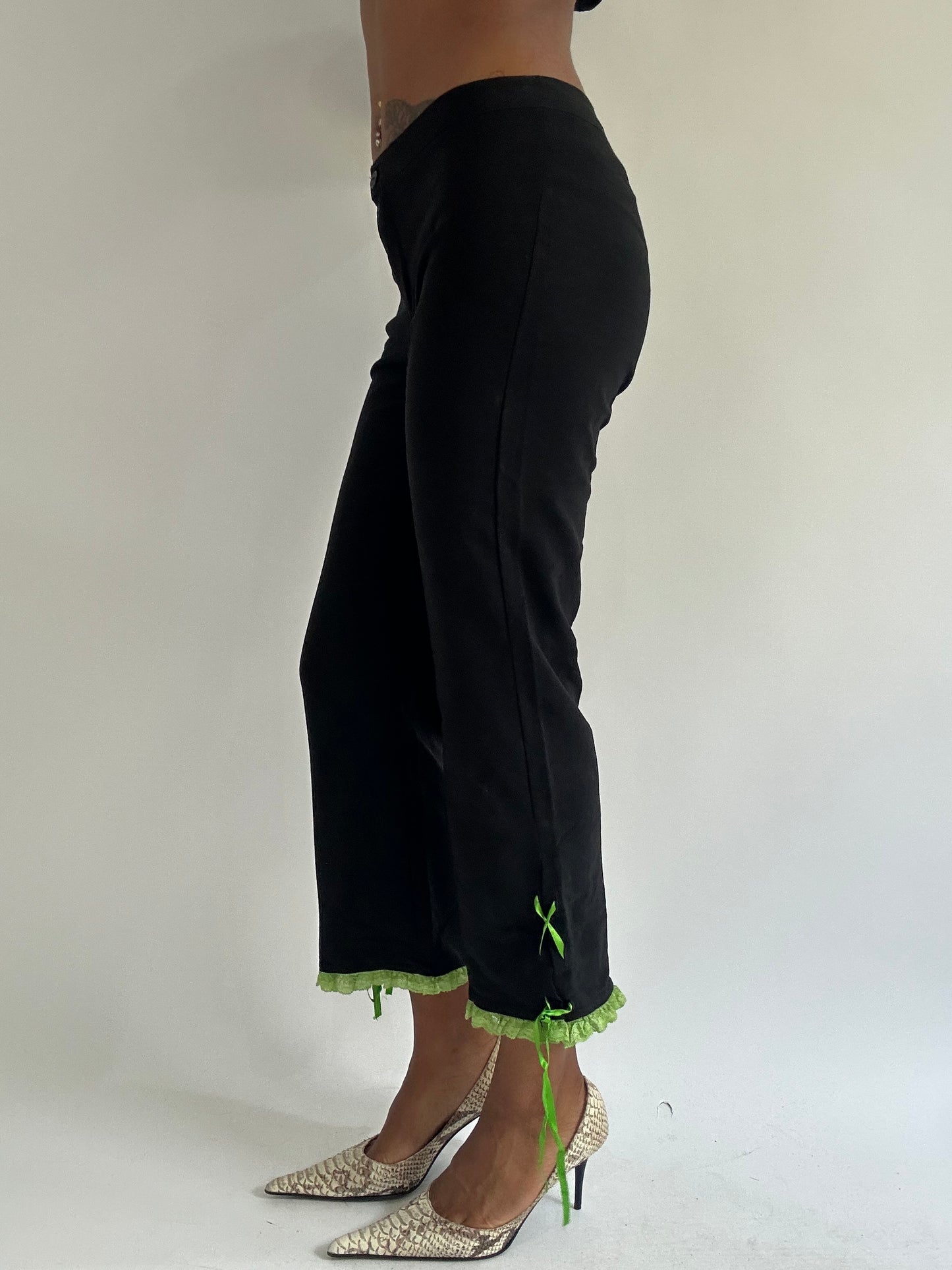 euro trash | small black trousers with green lace detail