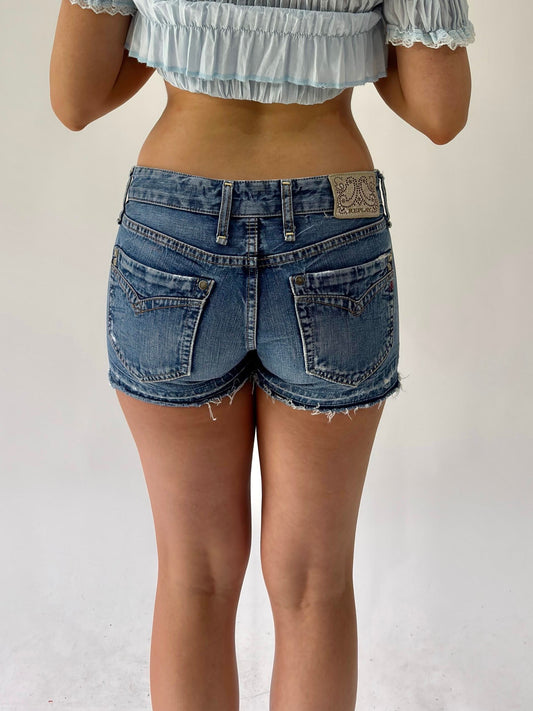 sailor drop | small blue replay denim mini shorts