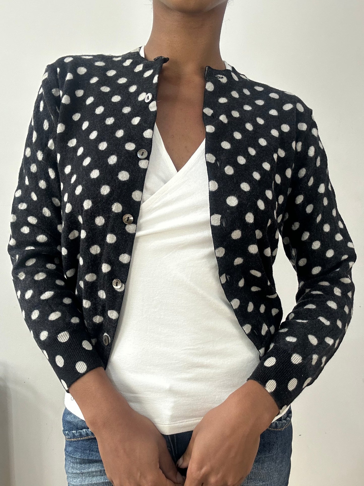 midsummer edit | extra small black and white comme des garçons polka dot cardigan