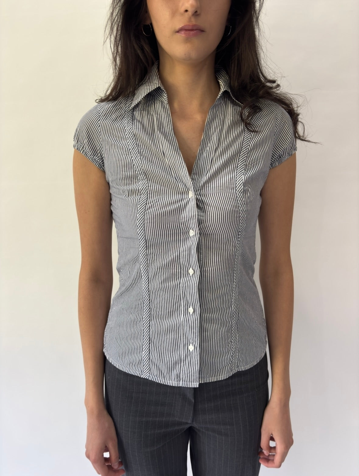devil wears prada | extra small blue sisley pinstripe top