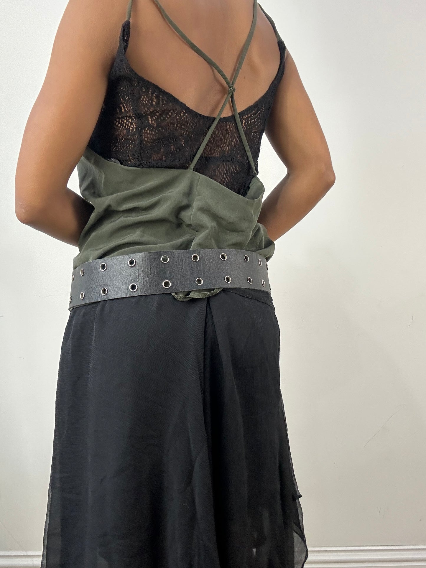vintage edit: indie sleaze | black faux leather belt with silver eyelet details