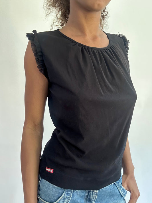 wag drop | small black sheer killah miss sixty top with frill sleeves