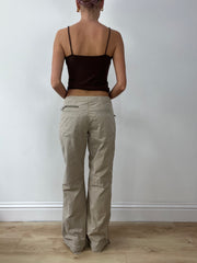 GIRLBAND DROP | large beige cargo trousers with pink stripe