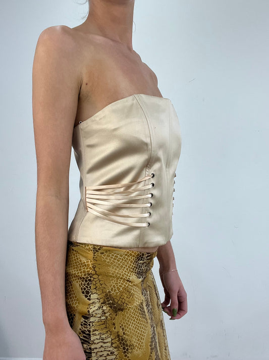 💻💚 vintage edit nineteen | medium gold morgan de toi strapless corset top
