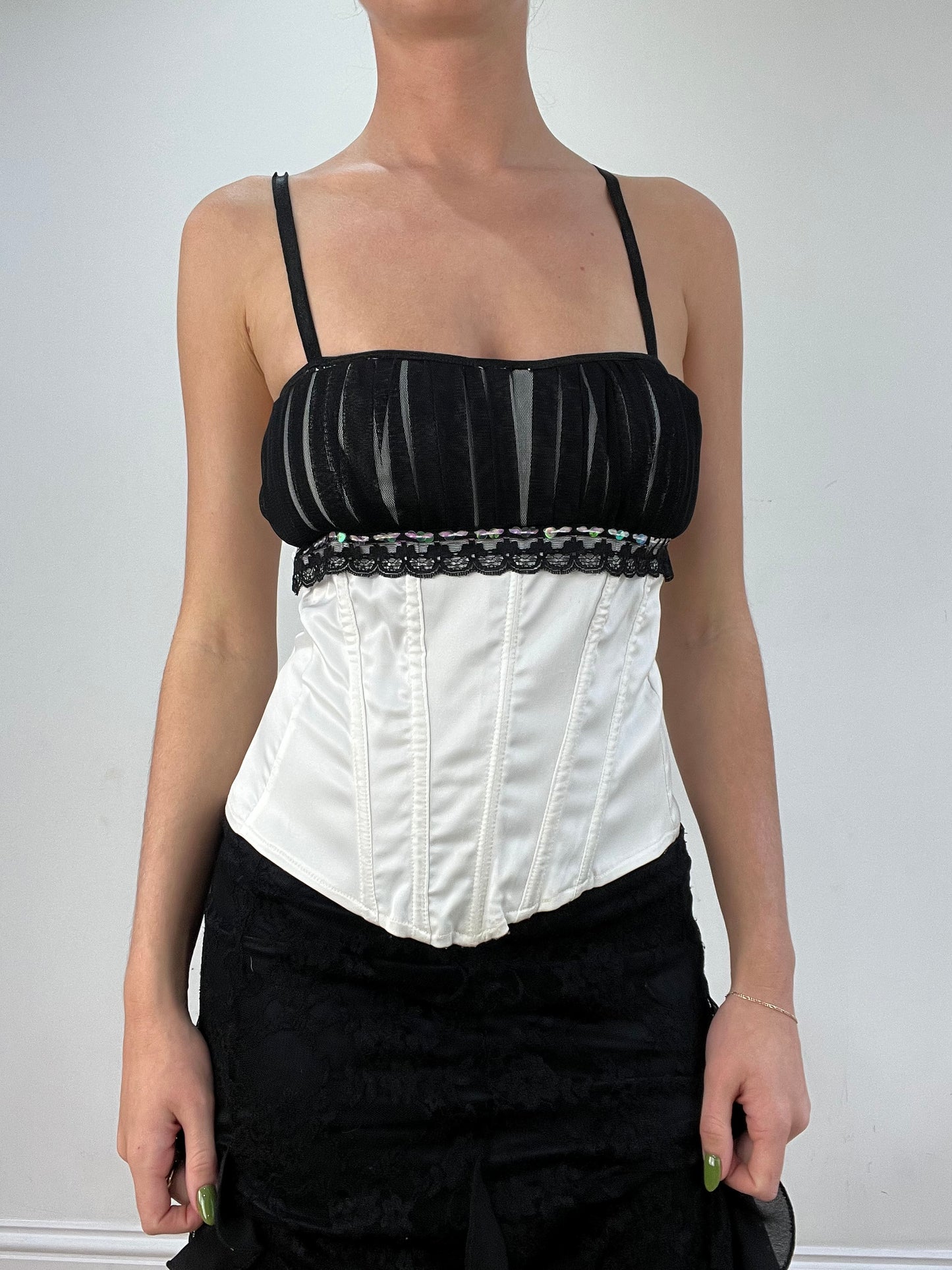 vintage edit seventeen | small white and black lace corset