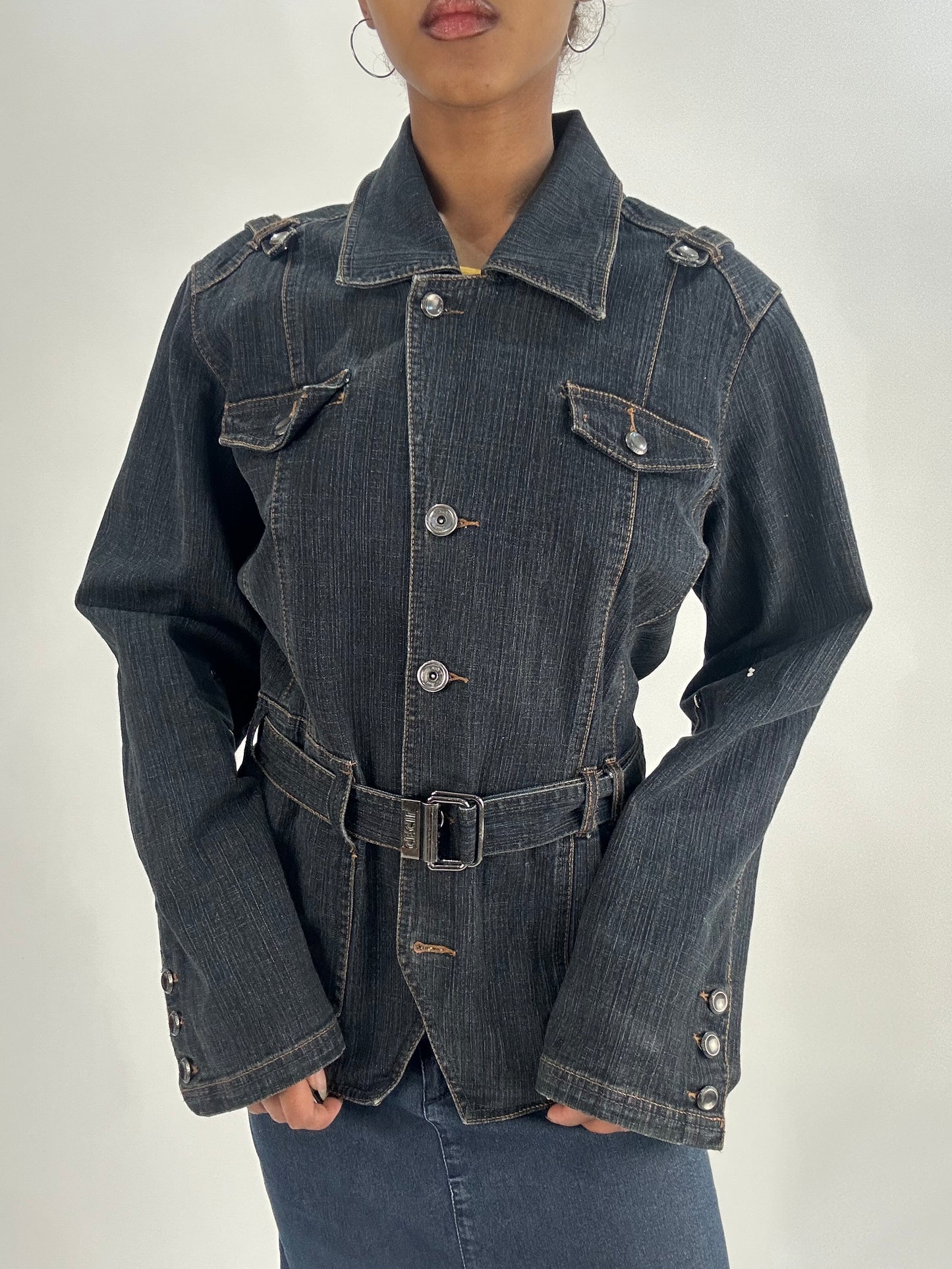 BEST PICKS | medium navy blue denim jacket with belt