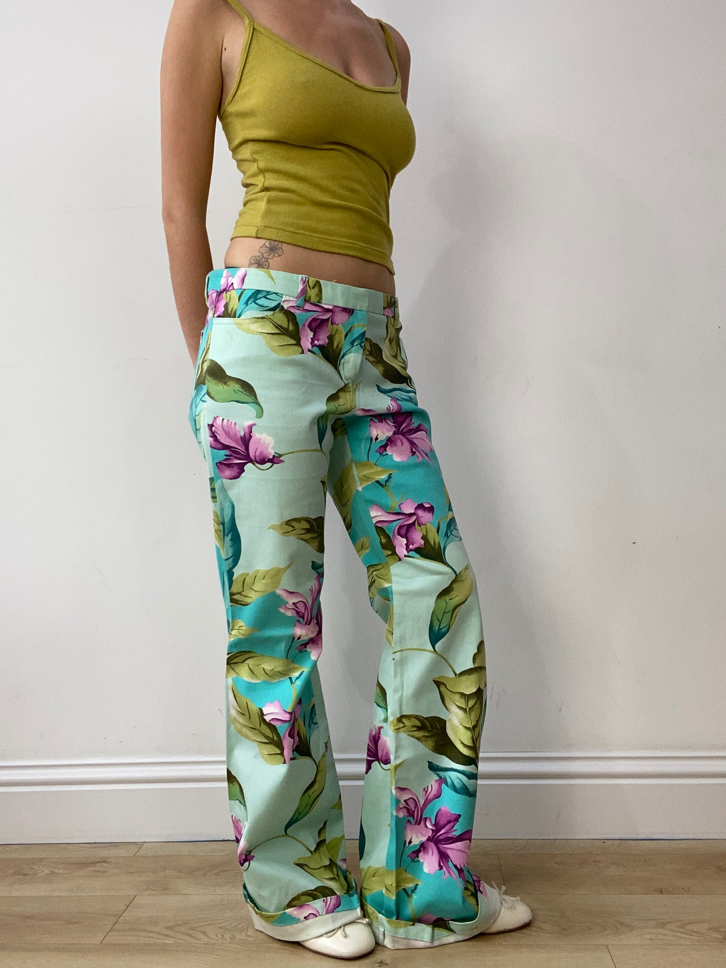 vintage edit thirty | large blue and green floral trousers
